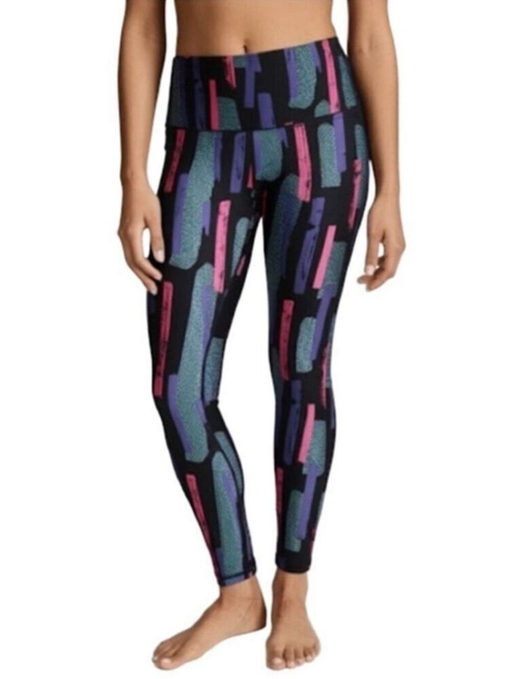 Reebok High Rise Speedwick Leggings Black Pink Purple AOP XS